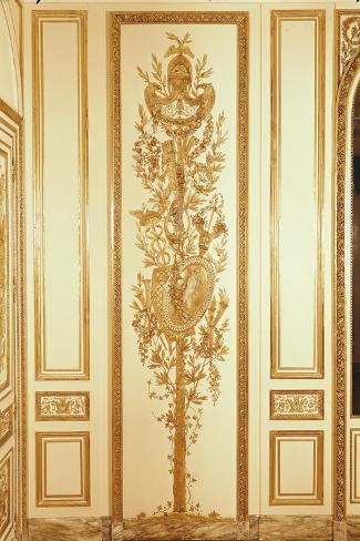 Giclee Print: Panelling Detail with a Trophy Shield, Lyre, Sceptre and Caduceus for the Salon de Compagnie 1768 by Claude Nicolas Ledoux: 18x12in