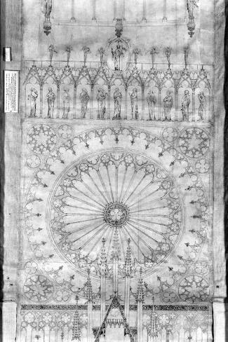 Giclee Print: Design for the Rose Window and Gallery of Kings on the Facade of Strasbourg Cathedral, circa 1380: 18x12in