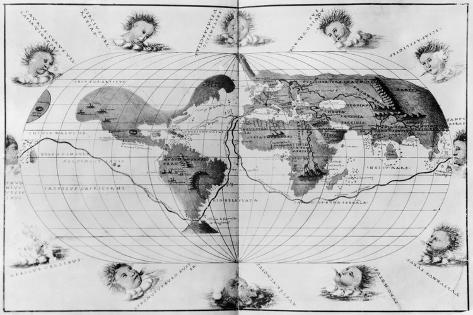 Giclee Print: World Map Tracing Magellan's World Voyage, from the Portolan Atlas of the World, c.1540 by Battista Agnese: 18x12in