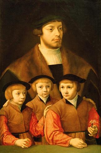 Giclee Print: Portrait of a Man and His Three Sons, Late 1530S-Early 1540S by Bartholomaeus Bruyn: 18x12in