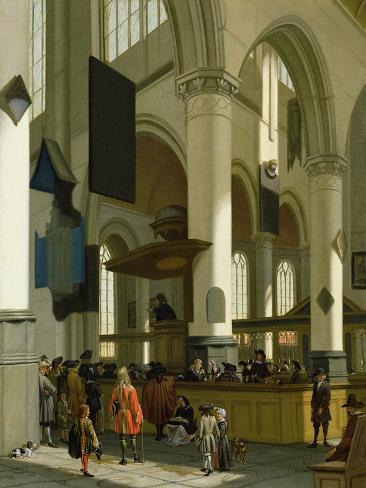 Giclee Print: Interior of the Oude Kerk, Delft, with a Preacher by A. Storck: 12x9in