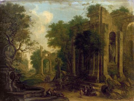 Giclee Print: Wooded Landscape with Travellers Resting by Classical Ruins by Balthasar Beschey: 12x9in