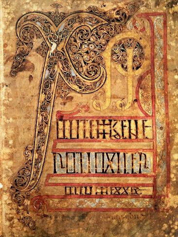 Giclee Print: Initial Page from the Lichfield Gospels, C.720 by English School: 12x9in