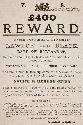 Giclee Print: Australian Reward Poster, 1854 by Australian School: 18x12in