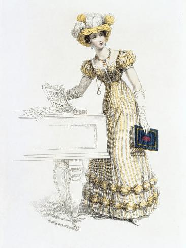 Giclee Print: Evening Dress, Fashion Plate from Ackermann's Repository of Arts (Coloured Engraving) by English: 12x9in