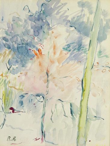 Giclee Print: Red Tree in a Wood, 1893 (W/C on Paper) by Berthe Morisot: 12x9in