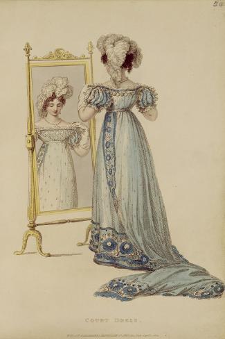 Giclee Print: Court Dress, Fashion Plate from Ackermann's Repository of Arts (Coloured Engraving) by English: 18x12in