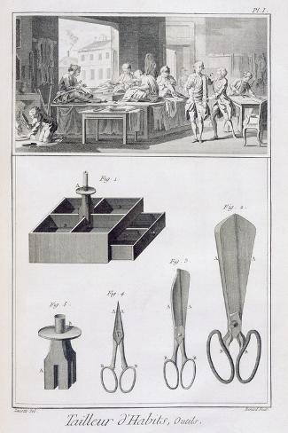 Giclee Print: Tailor, from the 'Encyclopedie Des Sciences Et Metiers' by Denis Diderot (1713-84) Published C.1770 by French: 18x12in