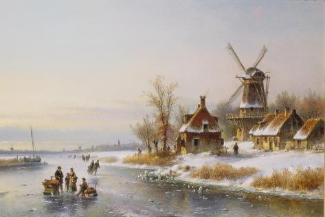 Giclee Print: Winter Landscape with a Windmill, 19th Century by J. Kleyn Lodewyk: 18x12in