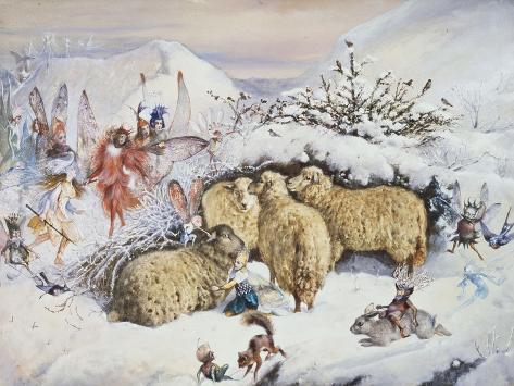 Giclee Print: Fairies in the Snow by John Anster Fitzgerald: 12x9in