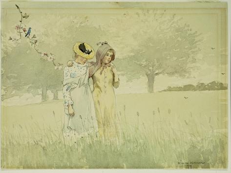 Giclee Print: Girls Strolling in an Orchard, 1879 by Winslow Homer: 12x9in