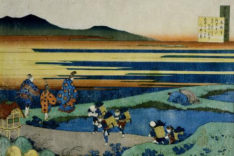 Giclee Print: Noblemen and Peasants on a Causeway Near a Marsh, 1839 by Katsushika Hokusai: 18x12in