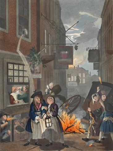 Giclee Print: Times of Day, Night, Illustration from 'Hogarth Restored: the Whole Works of the Celebrated… by William Hogarth: 12x9in