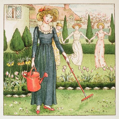 Giclee Print: Mary, Mary, Quite Contrary, from 'April Baby's Book of Tunes' 1900 by Kate Greenaway: 16x16in