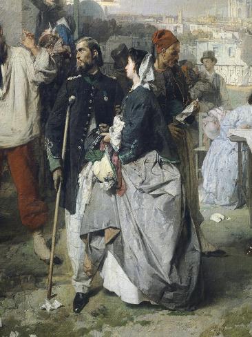 Giclee Print: News of the Peace of Villafranca, Detail, 1862 by Domenico Induno: 12x9in