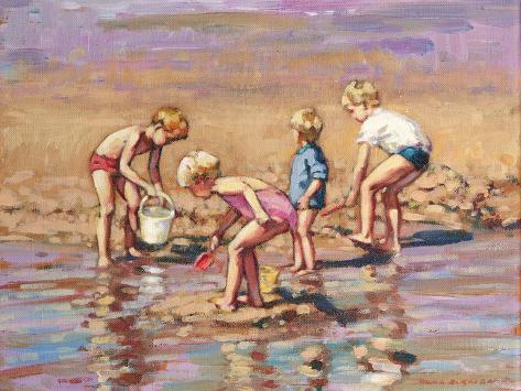 Giclee Print: Collecting Shells by Paul Gribble: 12x9in