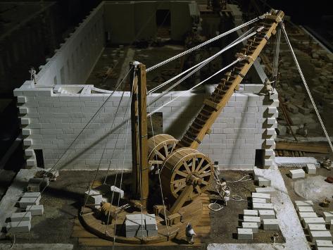 Giclee Print: Crane Outside, Detail of Model of Construction Worksite for Civil Basilica of Noviodunum: 12x9in