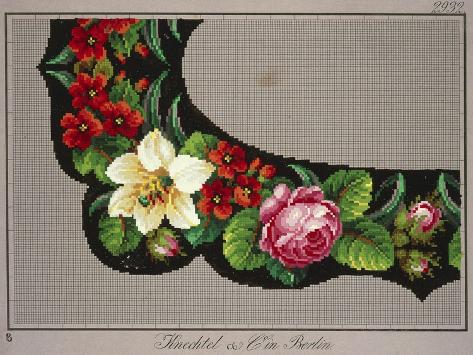 Giclee Print: Hem Corner Design with Roses, Violets and Lily: 12x9in