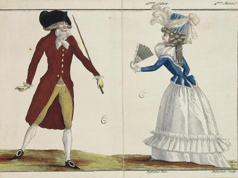 Giclee Print: Fashion Plate Depicting Women's and Men's Costumes. Engraving by Duhamel, 1789. : 12x9in