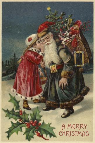 Giclee Print: Girl Talking to Father Christmas: 18x12in
