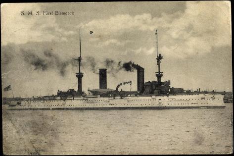 Giclee Print: S.M.S. Fürst Bismarck, Kriegsschiff in Fahrt, Rauch: 18x12in