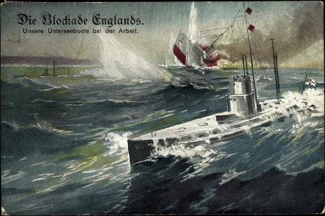 Giclee Print: Künstler Blockade Englands, U Boot, Engl. Dampfer: 18x12in