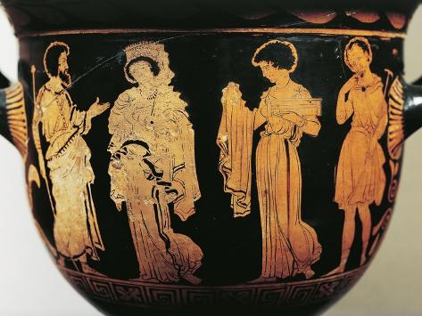 Giclee Print: Bell Krater by Dolon Painter, with Scene from Euripides' Play Medea: Medea Gives Mantle to Creusa: 12x9in