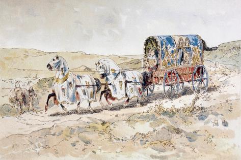 Giclee Print: 13th Century Horse Drawn Ladies' Carriage, 1886 by Armand Jean Heins: 18x12in