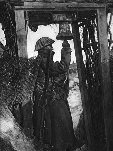 Giclee Print: A South African Gas Alarm-Post Trench Sentry: Striking the Bell to Give Warning: 12x9in