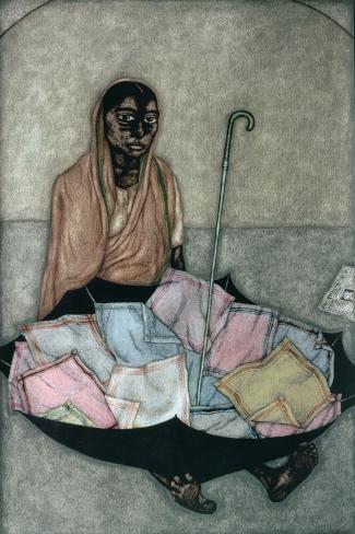 Giclee Print: Handkerchief Seller, 1983 by Shanti Panchal: 18x12in