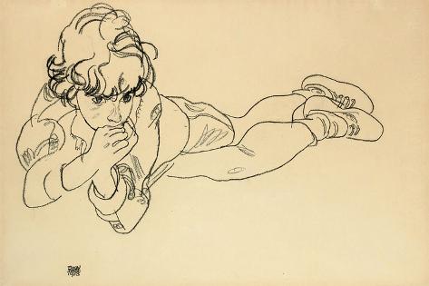 Giclee Print: Boy Lying on His Stomach, 1918 by Egon Schiele: 18x12in