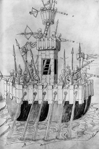 Giclee Print: Medieval Galley Warship from 'De Re Militari' by Roberto Valturio (1405-75) 1470: 18x12in