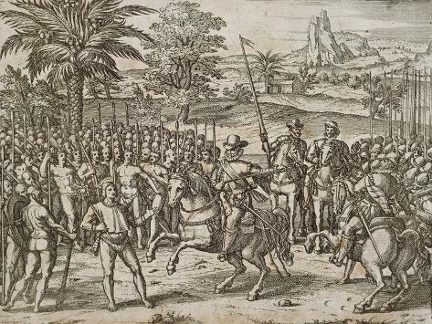 Giclee Print: Submission of a Native American Tribe, from American History by Theodore De Bry, 1590, : 12x9in