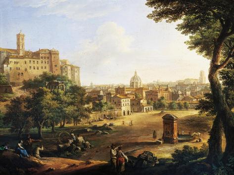 Giclee Print: View of Campo Vaccine in Rome, Painting by Paolo Anesi (1697-1773), Italy, 18th Century: 12x9in