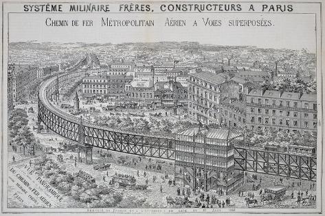 Giclee Print: Panoramic View of the Overground Metro in Paris, Illustration from 'Le Metropolitain', May 1885: 18x12in