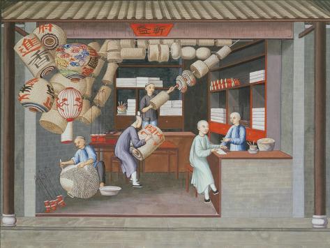 Giclee Print: Scene in a Chinese Lantern Shop: 12x9in