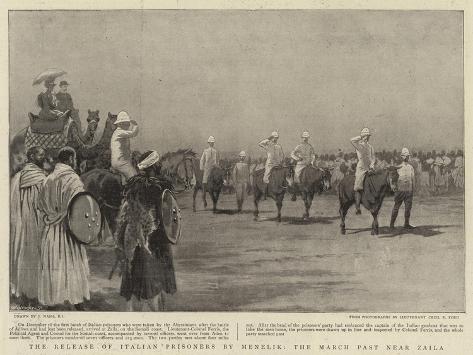 Giclee Print: The Release of Italian Prisoners by Menelik, the March Past Near Zaila by Joseph Nash: 12x9in