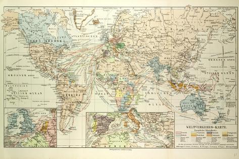Giclee Print: Old Map of the World: 18x12in