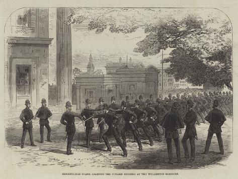 Giclee Print: Metropolitan Police Learning the Cutlass Exercise at the Wellington Barracks: 12x9in