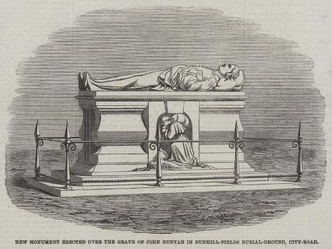 Giclee Print: New Monument Erected over the Grave of John Bunyan in Bunhill-Fields Burial Ground, City-Road: 12x9in