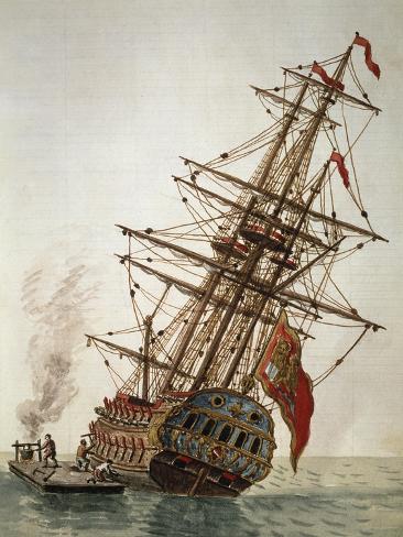 Giclee Print: Caulking Ship's Hull, by Jan Grevenbroeck (1731-1807), Italy, 18th Century: 12x9in