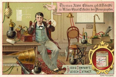 Giclee Print: Thomas Edison, American Inventor of the Phonograph: 18x12in
