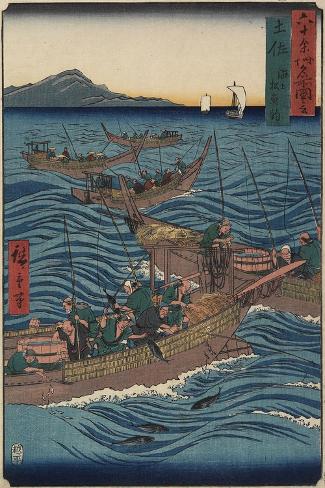 Giclee Print: Bonito Fishing on the Ocean, Tosa Province, September 1855 by Utagawa Hiroshige: 18x12in