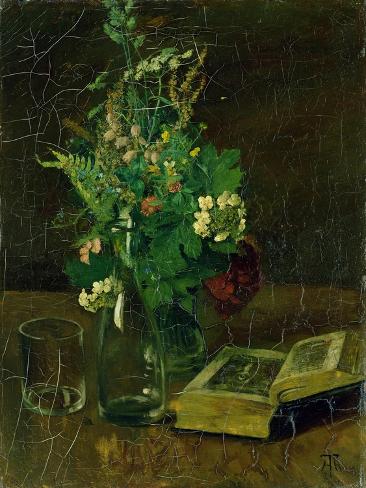 Giclee Print: Still Life with a Bunch of Flowers and a Bible, 1872 by Hans Thoma: 12x9in