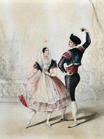 Giclee Print: Austria, Vienna, Maria Taglioni and Charles Muller Perform a Spanish Dance: 12x9in