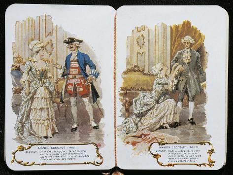 Giclee Print: Small Calendar Illustrating Scenes from Manon Lescaut, Opera by Giacomo Puccini: 12x9in