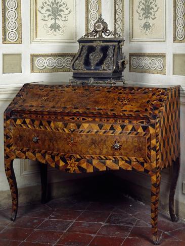 Giclee Print: Italy, Mantua, Palazzo D'Arco, Hall of the Zodiac, Folding Desk with Inlaid Geometric Patterns: 12x9in