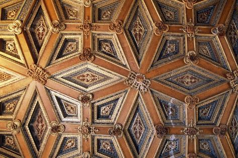 Giclee Print: Coffered Wooden Ceiling in Golden Hall, Lapalisse Castle, Auvergne, Detail, France, 16th Century: 18x12in
