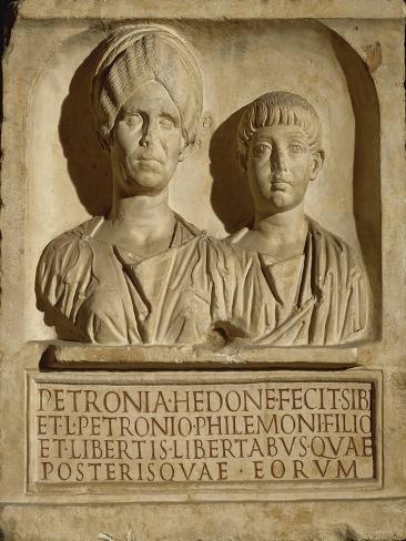 Giclee Print: Marble Funerary Stele of Petronia Hedone and Her Son Lucius Petronius Philemon, from Naples, Italy: 12x9in