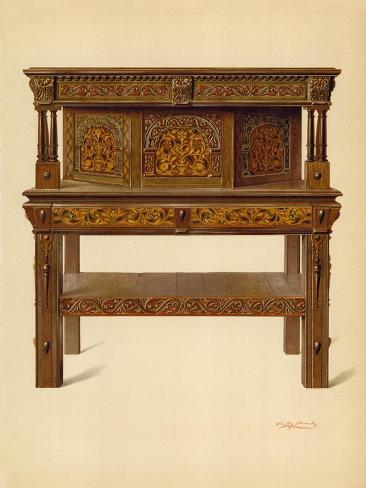 Giclee Print: Oak Standing Buffet, Property of Edward Quilter by Shirley Charles Llewellyn Slocombe: 12x9in